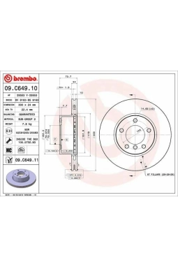 BREMBO 09.C649.11 | Fren Diski Ön Kaplamalı (BMW E-90 3.20D E 82 / 88 / 90 / 91 / 92 / 93) | 2 Adet