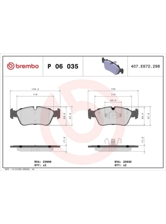 BREMBO P06035 | Fren Balatası Ön Kulaklı (BMW 1Serı 3Serı E87-E90 04)