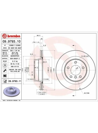 BREMBO 09.9793.11 | Fren Diski (BMW E87-E90-E92 Arka Havalı) Kaplamalı | 2 Adet