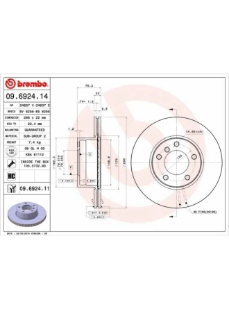 BREMBO 09.6924.11 | Fren Diski Ön Kaplamalı Havalı 296 mm (BMW 5 Serıe E39 520-523-525-528-530-535) | 2 Adet