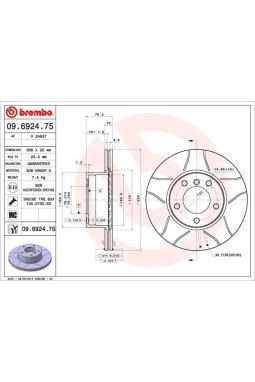 BREMBO 09.6924.75 | Fren Diski Ön Cızgılı Havalı 296 mm (BMW 5 Serıe E39 520-523-525-528-530-535) | 2 Adet