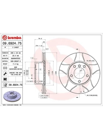 BREMBO 09.6924.75 | Fren Diski Ön Cızgılı Havalı 296 mm (BMW 5 Serıe E39 520-523-525-528-530-535) | 2 Adet