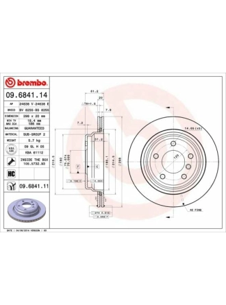 BREMBO 09.6841.11 | Fren Disk Arka Havalı (BMW 5 Serisi E39 / 96-03) | 2 Adet