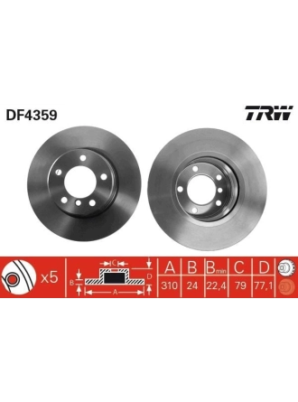 TRW DF4359 | Fren Diski Ön BMW 5 E60 E61 04-Havalı 310mm