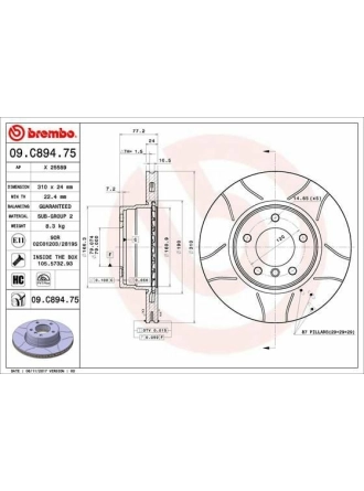 BREMBO 09.C894.75 | Fren Diski Ön Cızgılı BMW E-60 / 61 / 63 / 64 / 520-523-520 | 2 Adet