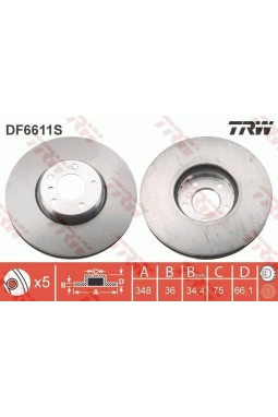 TRW DF6611S | Fren Diski Ön Sol Havalı Çift Parçalı 348-5 BMW F07 F10 F11 F12 F13 11-16
