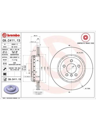 BREMBO 09.C411.13 | Fren Diski Arka BMW F10-F11 520 / 525 / 530 / D | 2 Adet