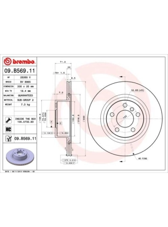 BREMBO 09.B569.11 | Fren Diski F-25 / 26 Arka Tek | 2 Adet