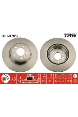 TRW DF6070S | Fren Diski Arka BMW E70 / 71-F15 / 16 / 3.0Sd / 4.8 / 5.0 | 2 Adet