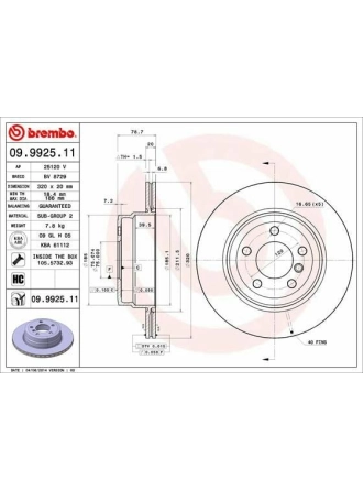 BREMBO 09.9925.11 | Fren Diski E-70 / 71 Arka Tek | 2 Adet