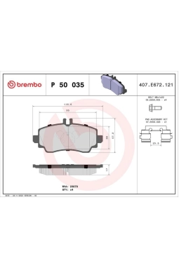 BREMBO P50035 | Fren Balatası Ön (Mercedes W168-W414 Vaneo)
