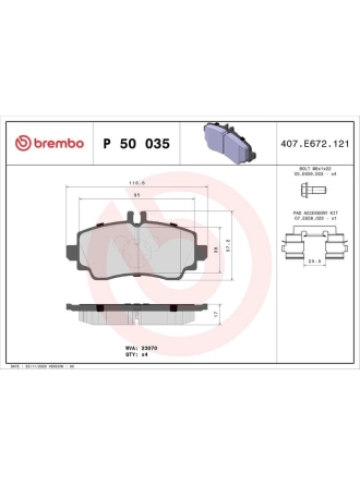 BREMBO P50035 | Fren Balatası Ön (Mercedes W168-W414 Vaneo)