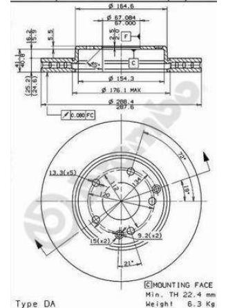 BREMBO 09.8411.11 | Fren Diski Ön Kaplamalı (Mercedes W203-W209-W210 C180-C200 / E200) | 2 Adet