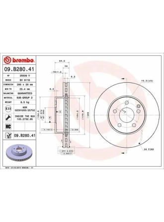 BREMBO 09.B280.41 | Fren Diski 204 / 212 Ön C / E 200 / 250 Cgı | 2 Adet