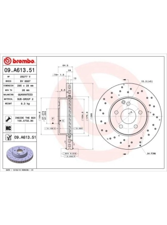 BREMBO 09.A613.51 | Fren Diski (Mercedes C Seri W204 On Sport) | 2 Adet