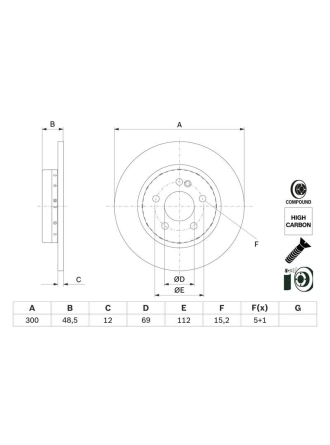 BOSCH 0986479H49 | Disk Arka (Ad) 15-C-Seri (W205-A205-C205-S205) Kaplamalı | 2 Adet