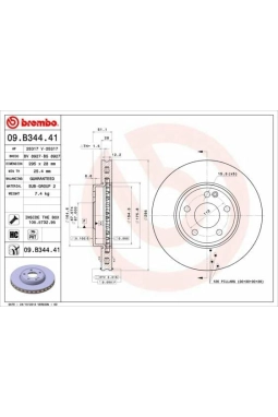 BREMBO 09.B344.41 | Fren Diski Ön (Mercedes A-Serisi (W176) 12-/ B-Serisi (W246) 11-/ Gla 200 13 -) Kaplamalı | 2 Adet