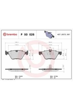 BREMBO P50026 | Fren Balatası (Mercedes W210 On Komp. 6 Sıl.)
