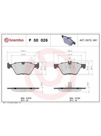 BREMBO P50026 | Fren Balatası (Mercedes W210 On Komp. 6 Sıl.)