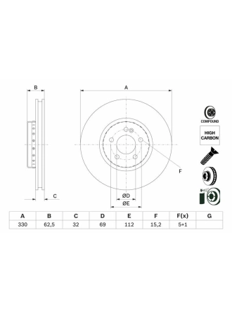 BOSCH 0986479H48 | Disk On (Ad) 14 ≫, C-Seri (W205-A205-C205-S205) E-Seri (W213-S213-A238-C238) | 2 Adet