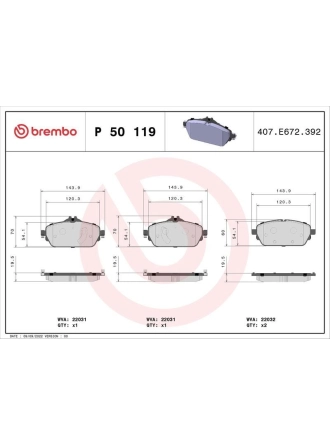BREMBO P50119 | Fren Balatası Ön Mercedes W205 C180-C200-C220 / W213 E180-E200-E220