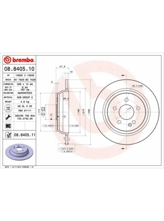BREMBO 08.8405.11 | Fren Diski Arka (Mercedes Viano W639 Arka) Kaplamalı | 2 Adet