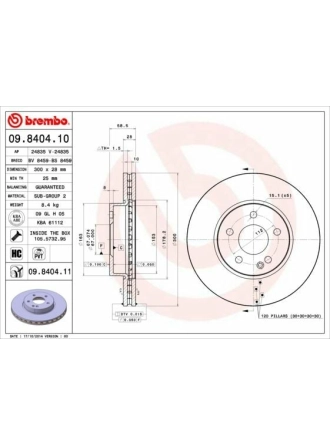 BREMBO 09.8404.11 | Fren Diski Ön Mercedes Viano W639-W447 114-116 CDI Kaplamalı | 2 Adet