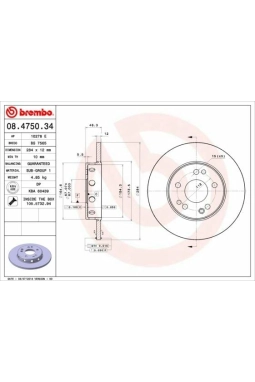 BREMBO 08.4750.34 | Fren Diski Ön Düz 284 mm Mercedes W124 85 / 93 | 2 Adet