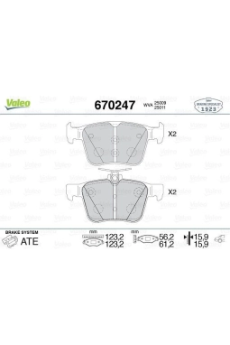 VALEO 670247 | Fren Balata Arka 13-Golf.VII-Psst-Tgu-Tou-Leo-A3