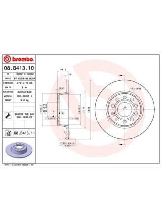 BREMBO 08.B413.11 | Fren Diski VW Golf V-VI Jetta Arka 272X10 | 2 Adet