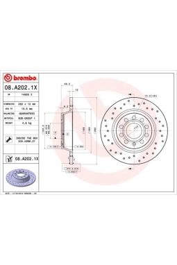 BREMBO 08.A202.1X | Fren Diski VW Passat,Golf V 2.0 TDI Arka 286X12 | 2 Adet