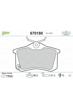 VALEO 670180 | Fren Balata Arka Mgn.2-Modus-Pt.307 15mm