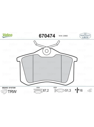 VALEO 670474 | Fren Balata Arka 03-Mgn.II-Mds-Clo.III-Golf.3.4.5-C2-C3-C4-307 17mm.