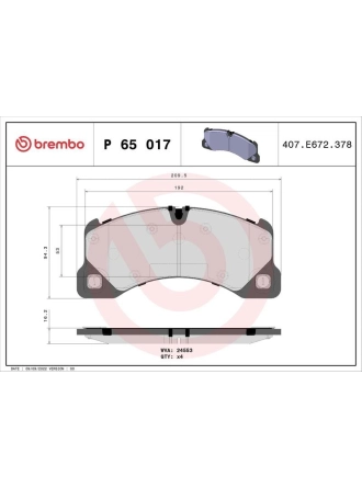 BREMBO P65017 | Fren Balatası Ön-16mm (VW Touareg 03-18 Porsche Cayenne 03-Panamera 09 -)