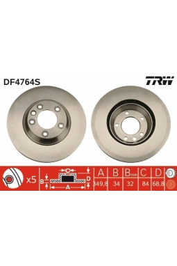 TRW DF4764S | Disk On (Ad) Sol 03-Touareg-Q7-Cayenne Kaplamalı (Ø=350) (Kutu Fıyat Tek) | 1 Adet
