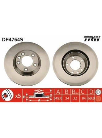 TRW DF4764S | Disk On (Ad) Sol 03-Touareg-Q7-Cayenne Kaplamalı (Ø=350) (Kutu Fıyat Tek) | 1 Adet