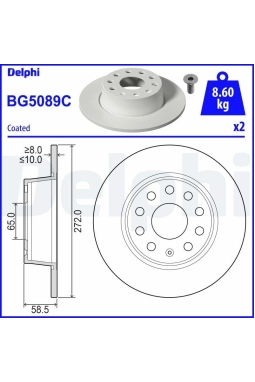 DELPHI BG5089C | Disk Arka (Ad) 17-Troc-Karoq-Ateca-Q2 | 2 Adet