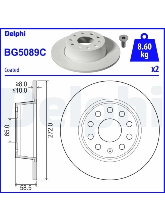 DELPHI BG5089C | Disk Arka (Ad) 17-Troc-Karoq-Ateca-Q2 | 2 Adet