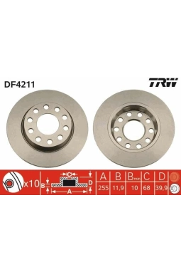 TRW DF4211 | Arka Fren Diski-255X125×112 (Audi A4 01-08 Seat Exeo 09-14)