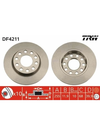 TRW DF4211 | Arka Fren Diski-255X125×112 (Audi A4 01-08 Seat Exeo 09-14)