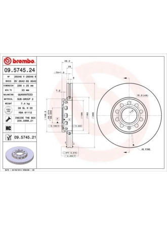 BREMBO 09.5745.24 | Fren Diski Ön (VW Passat 97-05 Audi A4 95-08 Skoda Superb 02-08 288×25 5×112 | 2 Adet
