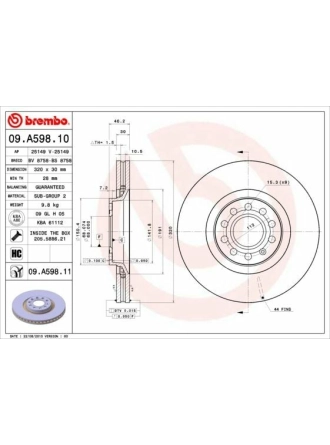 BREMBO 09.A598.11 | Fren Diski Ön (Audi A4 98-08 A6 98-05 Seat Exeo 09-14) 320×30 5×112 | 2 Adet