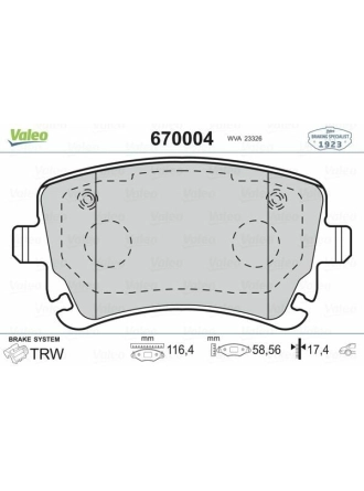 VALEO 670004 | Arka Fren Balatası VW Transporter T5 03-A4 04 09 A6 04 11 A8 03 10 (Fıssız)