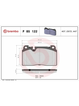BREMBO P85122 | Ön Fren Balatası 16mm Audi Q5