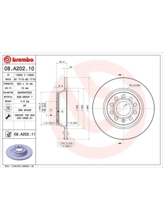 BREMBO 08.A202.10 | Fren Diski Arka (VW Golf 04-14 Passat 06-15 Seat Leon 06-13 Skoda Octavia 04-13) 282×12 5×112 | 2 Adet