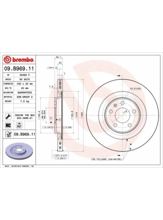 BREMBO 09.B969.11 | Fren Diski VW A6-A8-A4 2010- Quatro Arka 330X22 | 2 Adet