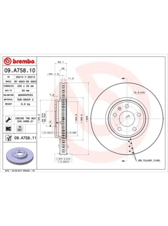 BREMBO 09.A758.11 | Fren Diski VW A4-A5 08-Ön 320X30 | 2 Adet