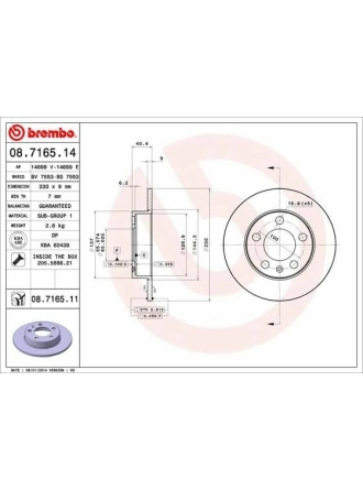 BREMBO 08.7165.14 | Fren Diski Arka (VW Golf 98-06 Polo 02-Audi A1 19-Seat Ibiza 02 -)-232×90 5×100 | 2 Adet
