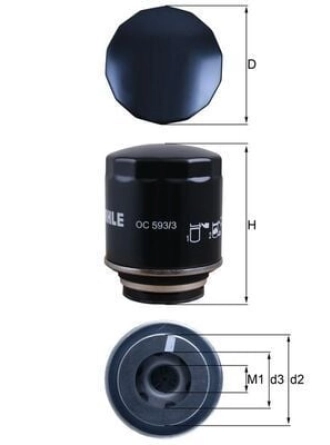 MAHLE OC593-3 | Yağ Filtresi 10-Polo-Golf.VI-Jetta-A1-A3-Fabia-Ibiza 1.2-1.4Tsi (2Bar)
