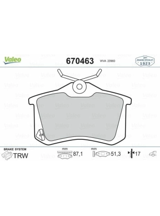 VALEO 670463 | Fren Balata Arka Golf.4.5-Psst-307-C2-C3-C4 17mm
